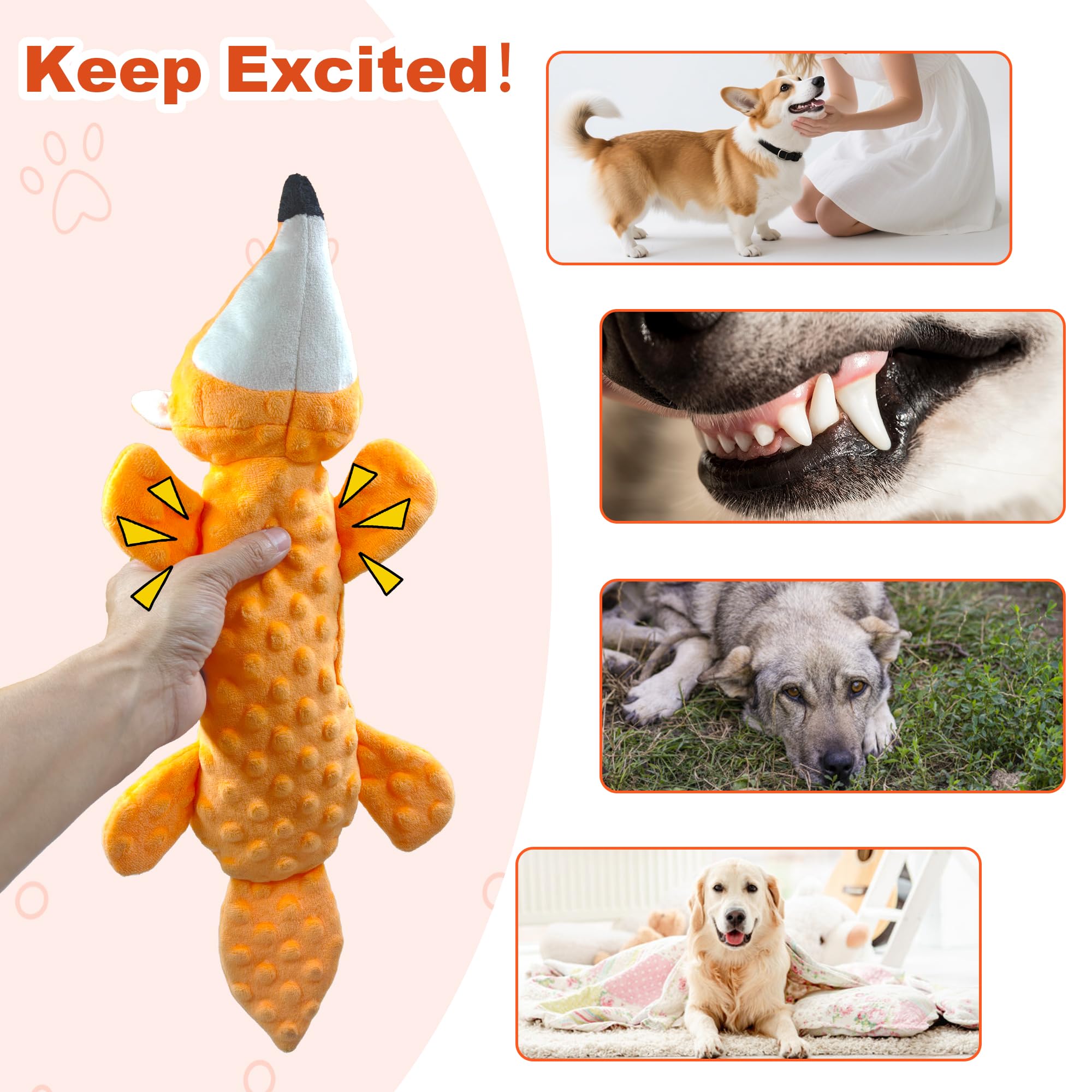 Qiiiiian crinkle material dog toy surface adds audible stimulation during chewing.
