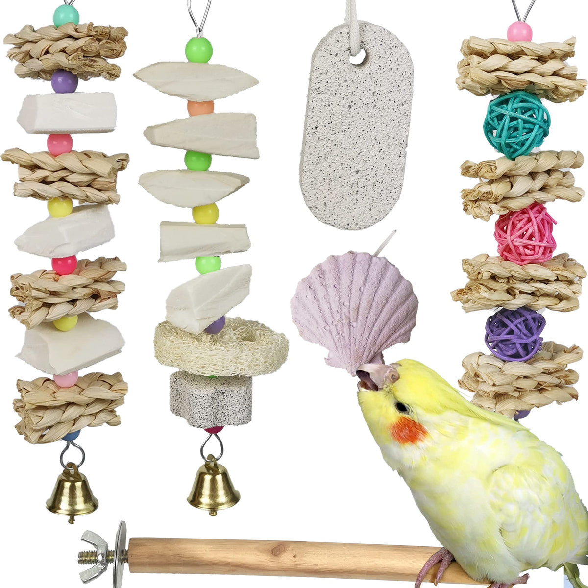 Qimilenzy parrot chews cuttlebone hanging toy for safe enrichment and beak care