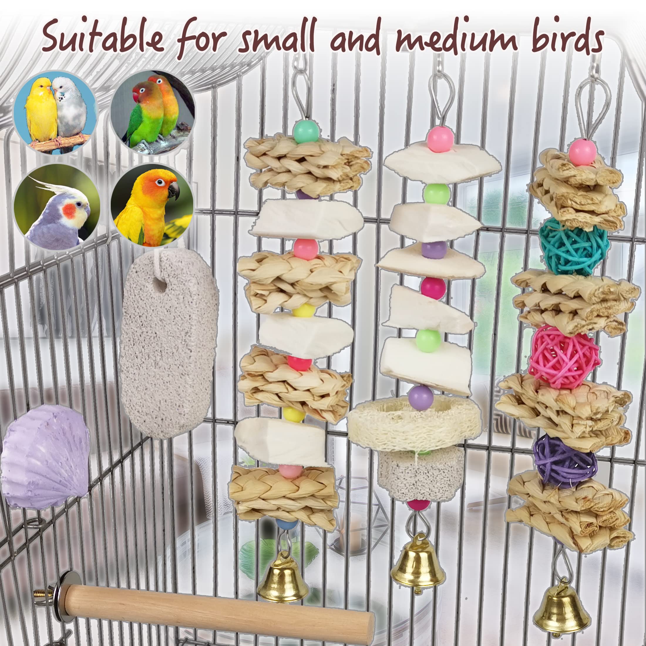 Qimilenzy parrot chews rattan balls hanging toy for varied texture and interest