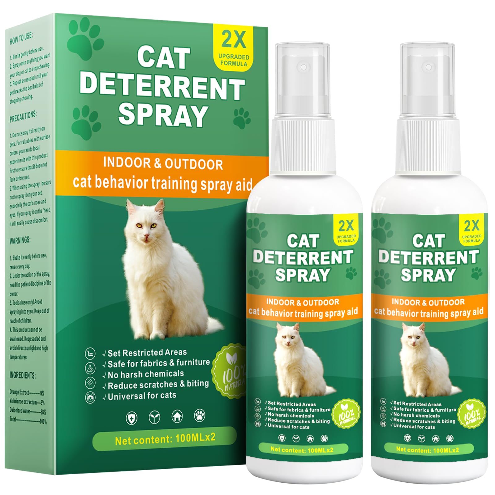 QINGQIYUE cat deterrent spray packaging highlights natural formula for home use