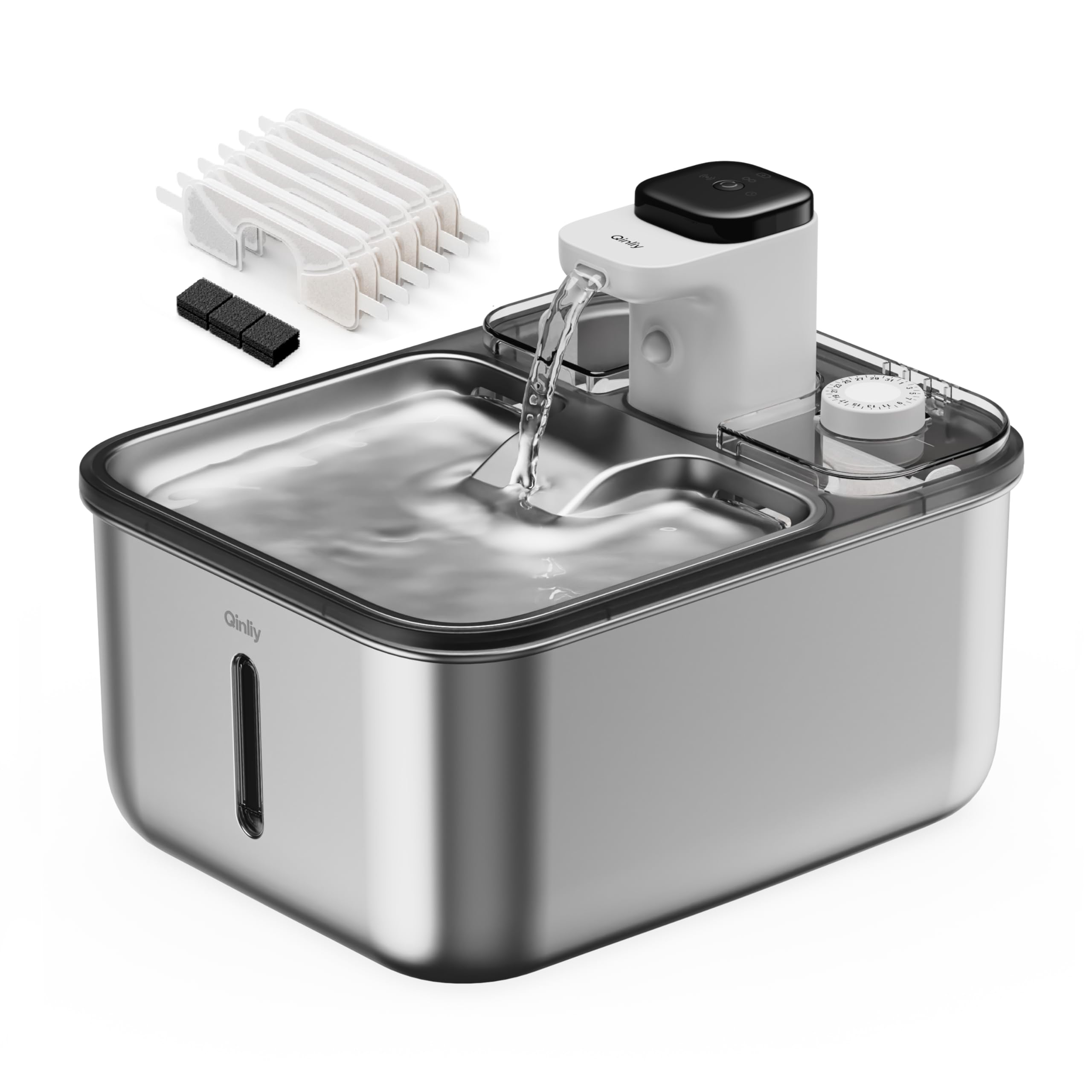 Qinliy cat water fountain shows a 3.5L capacity for steady indoor hydration.