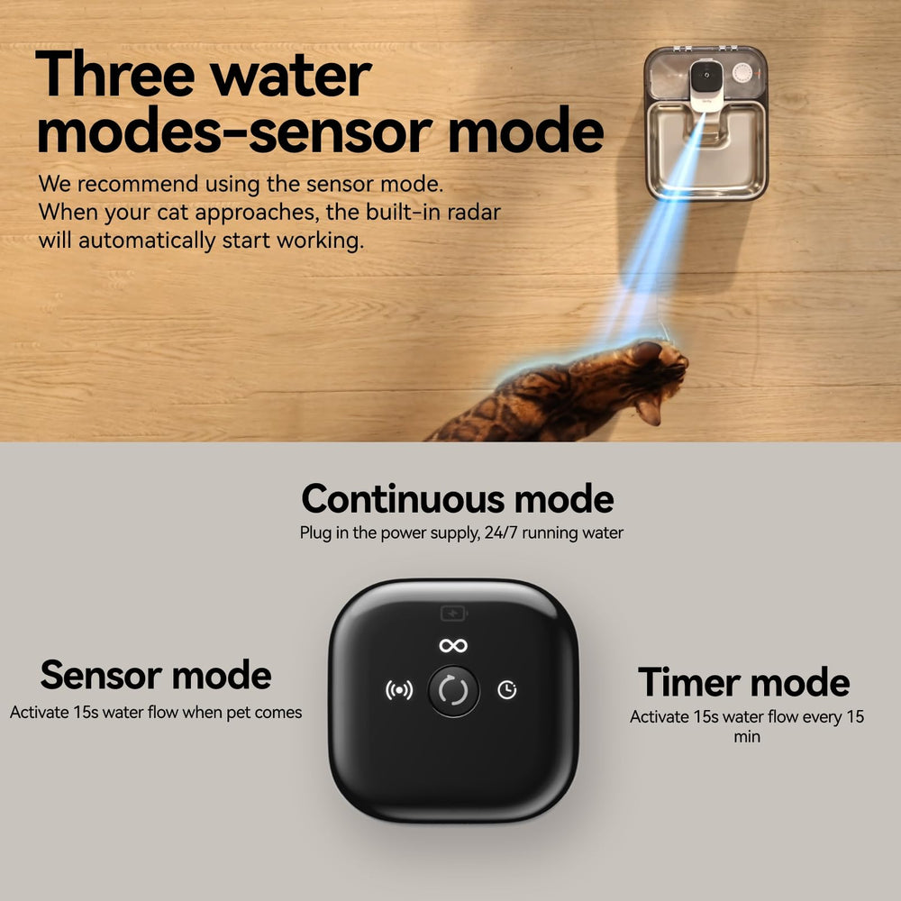 Qinliy fountain demonstrates three water modes for convenient use.