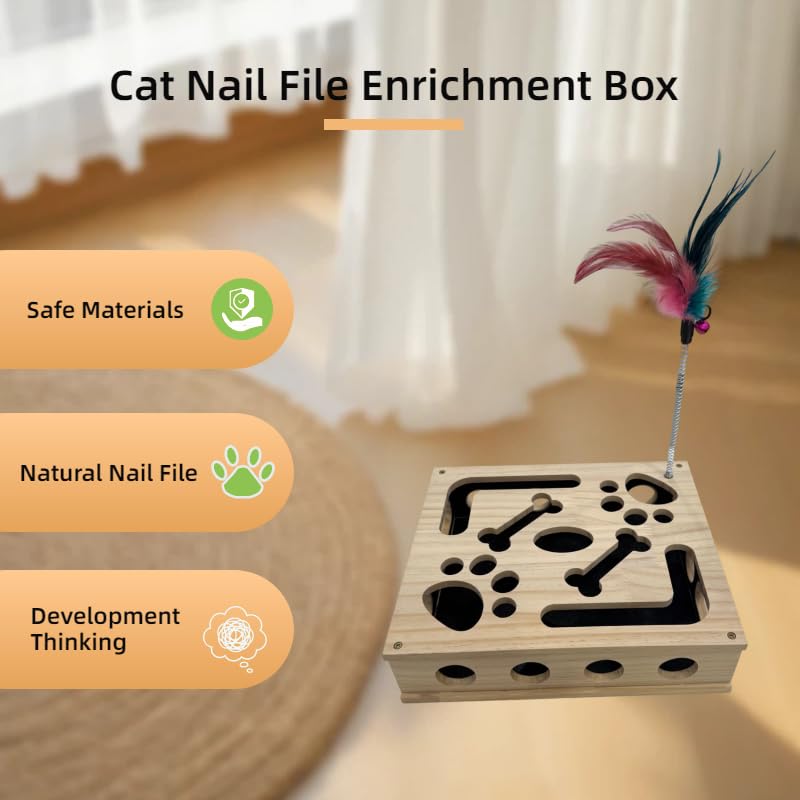 QIPECO Cat Nail File Scratch Enrichment Box with bell ball promotes interactive play and curiosity