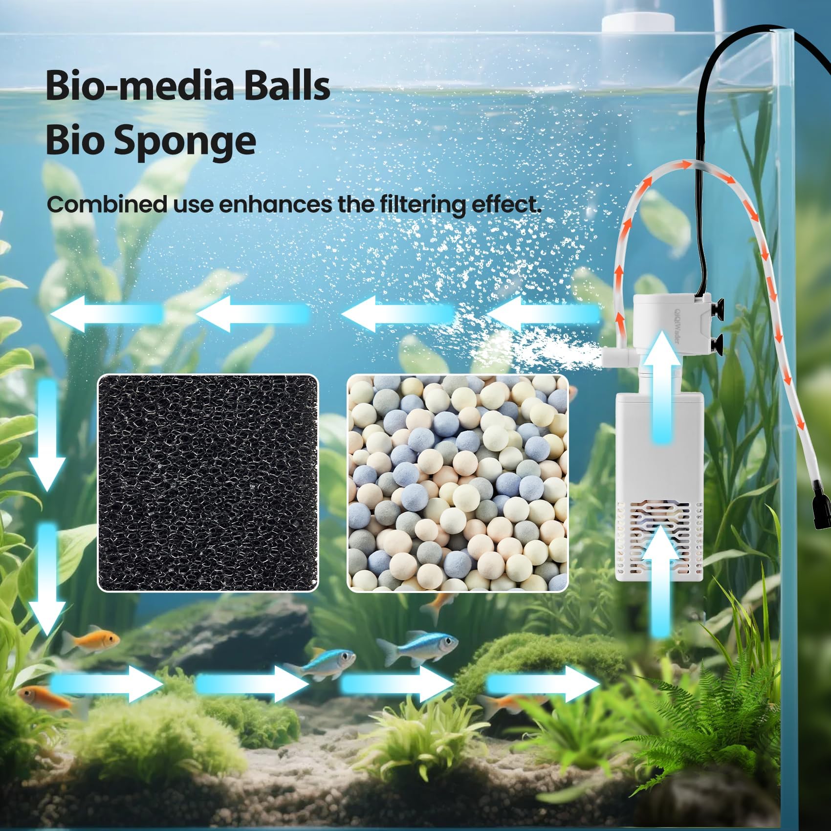 QiQiWader adjustable oxygenation control knob enables customizable aeration for healthier water.