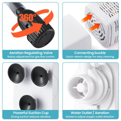 QiQiWader easy installation suction cups ensure stable placement in any aquarium.