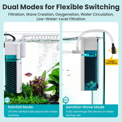 QiQiWader filter installed in a 5 gallon tank demonstrating space-saving operation