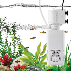 QiQiWader fish tank filter front view highlighting compact filtration for 10-40 gallon tanks.
