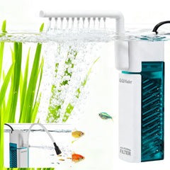 QiQiWader small aquarium filter front view showing compact footprint for 3–10 gallon tanks
