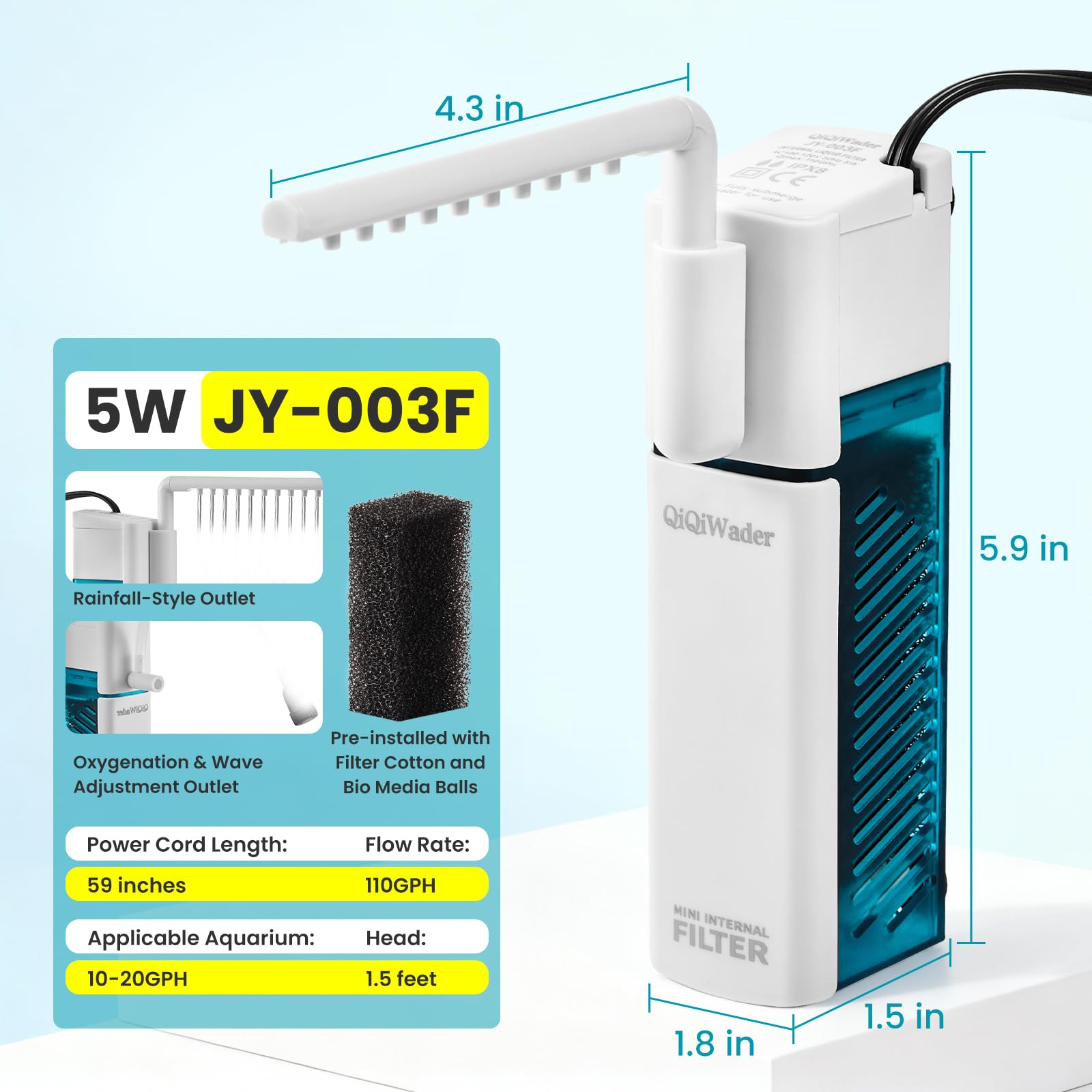 QiQiWader two-mode function demonstrates versatile filtration and aeration options for small tanks.