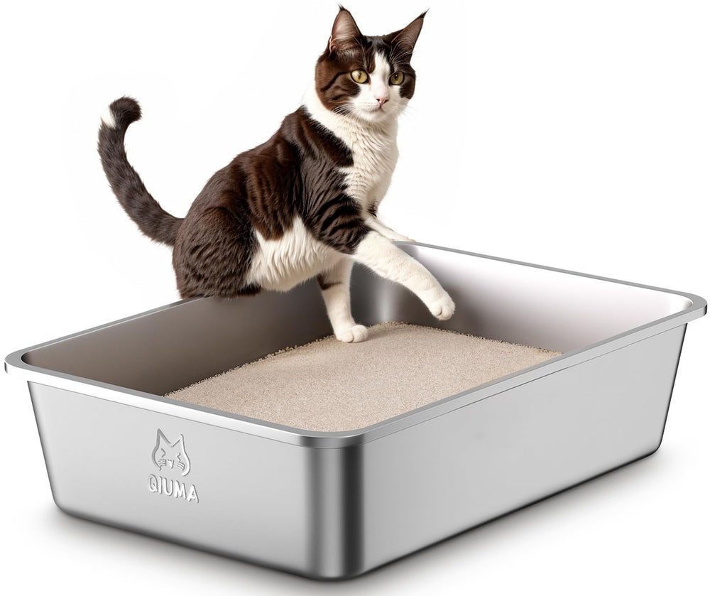 Qiuma extralarge stainless steel litter box for spacious use by large cats