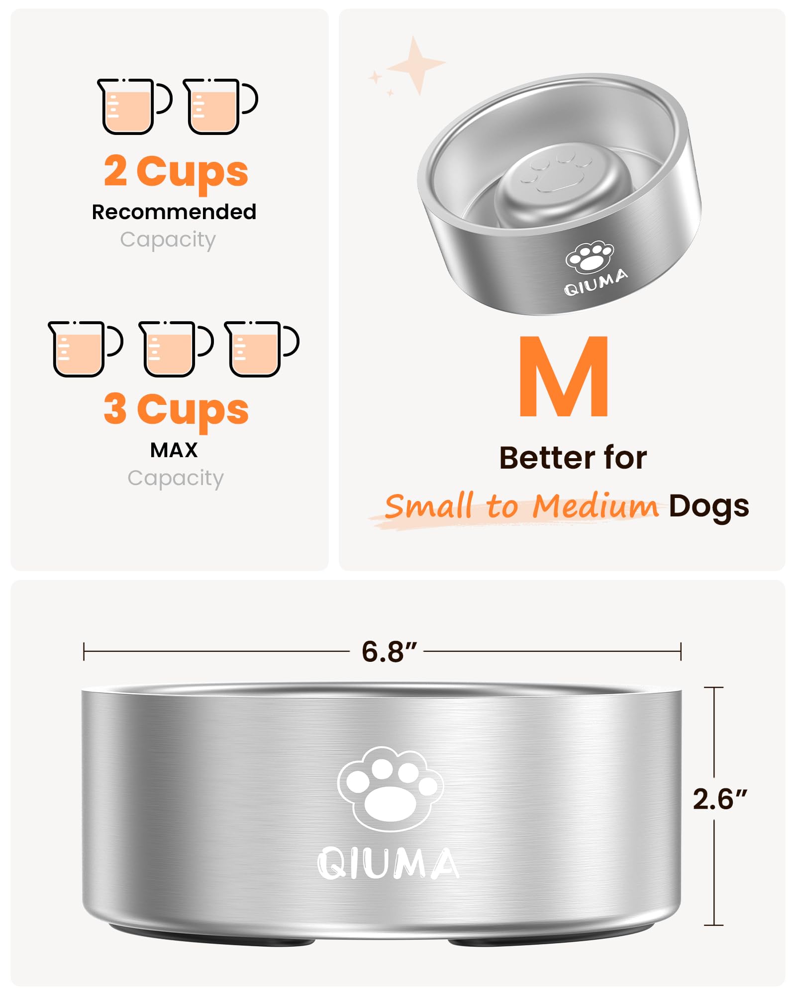 Qiuma silver stainless steel bowl for a sleek, easy-to-clean surface.