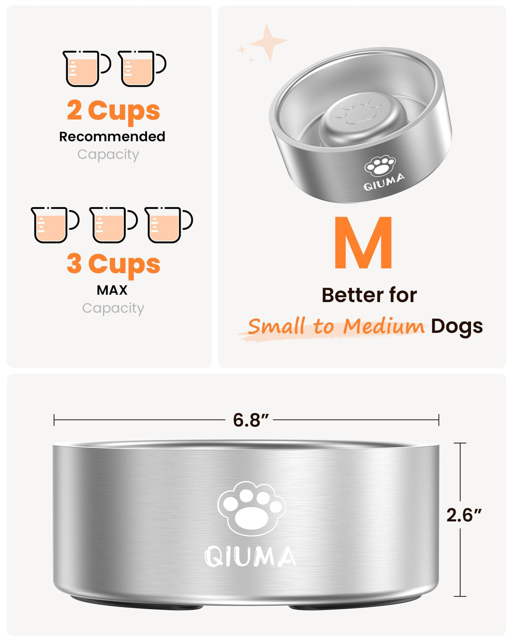 Qiuma silver stainless steel bowl for a sleek, easy-to-clean surface.