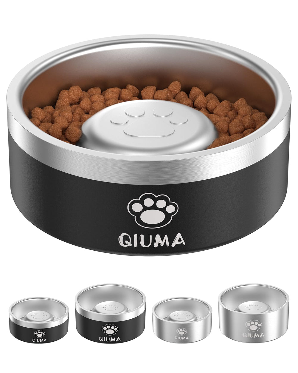 Qiuma slow feeder dog bowl with center design slows meals for calmer feeding sessions.