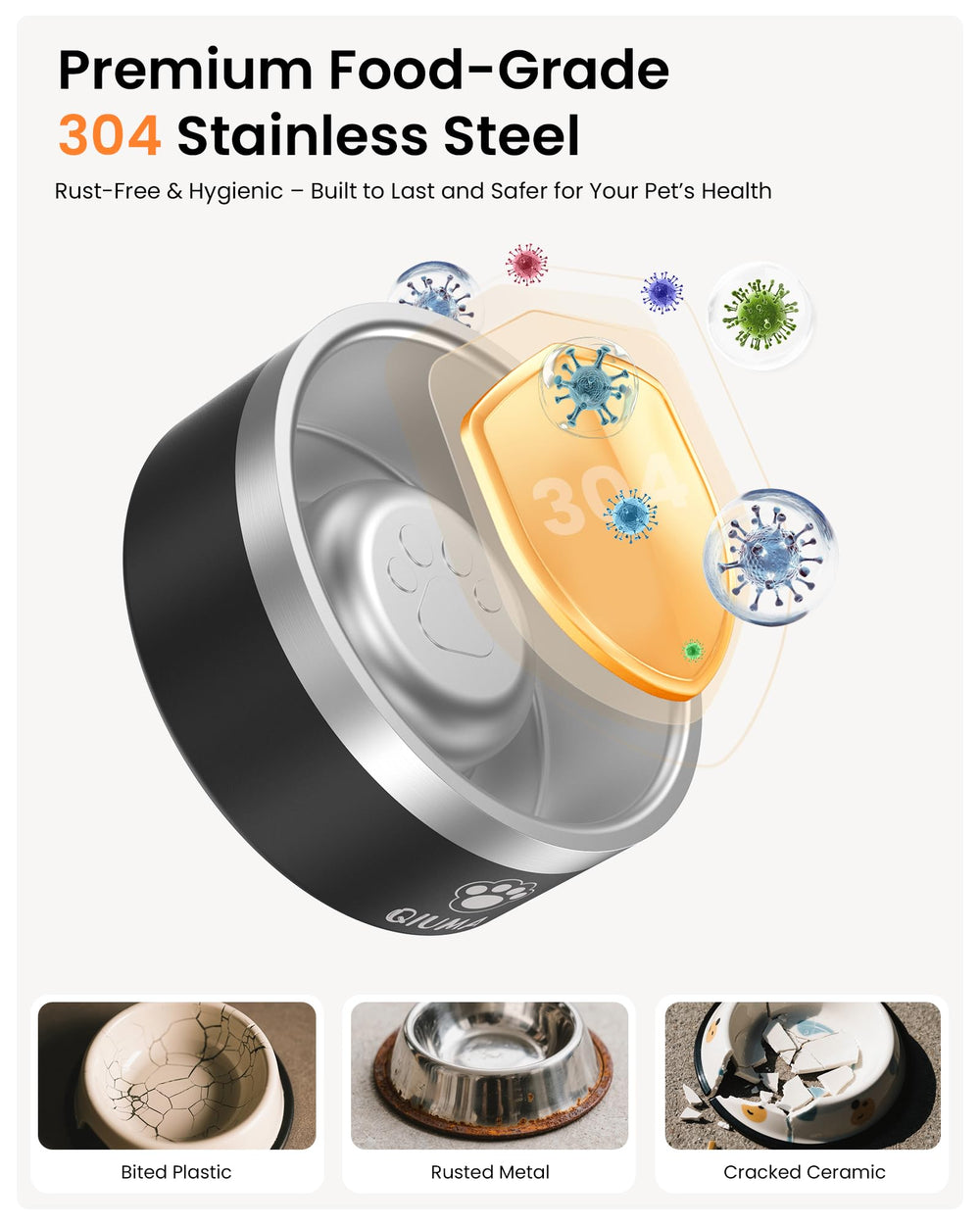 Qiuma Slow Feeder dog bowl stainless steel surface for easy cleaning