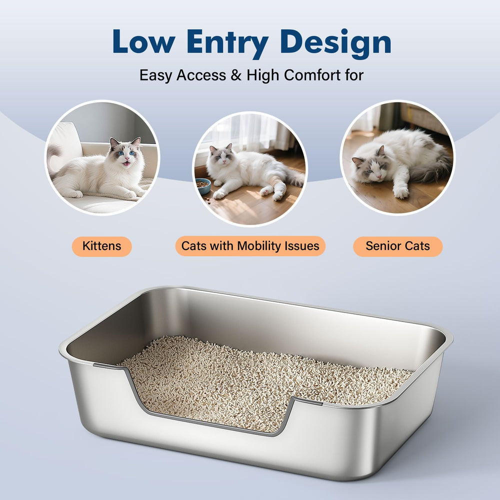 Qiuma litter box with high sides protects floors from litter scatter during use.