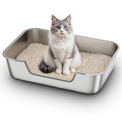 Qiuma stainless steel cat litter box with low entry for easy access