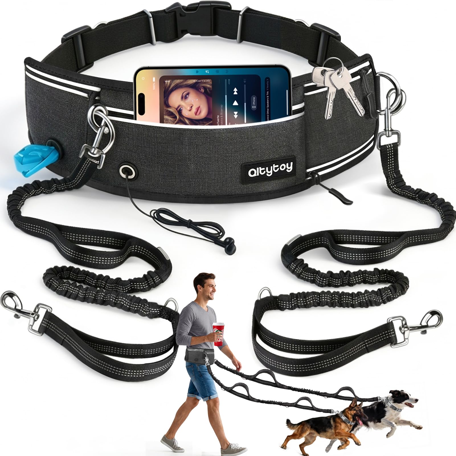 Qltytoy Hands Free Double Dog Leash setup for dual-dog control during walks