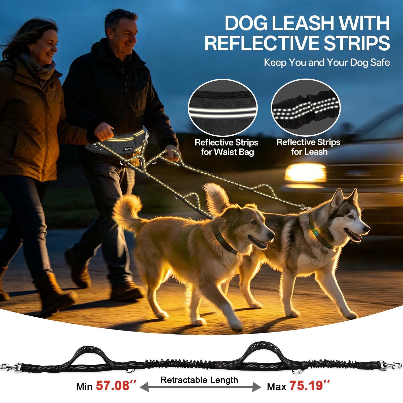Qltytoy hands-free leash supports walking, running, hiking, biking