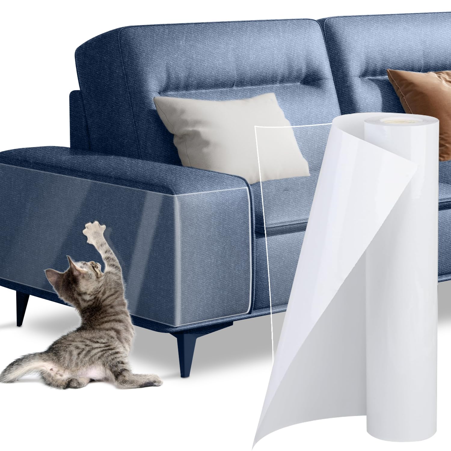 Qlyxang cat scratch protector in clear vinyl shields furniture from claws without residue.