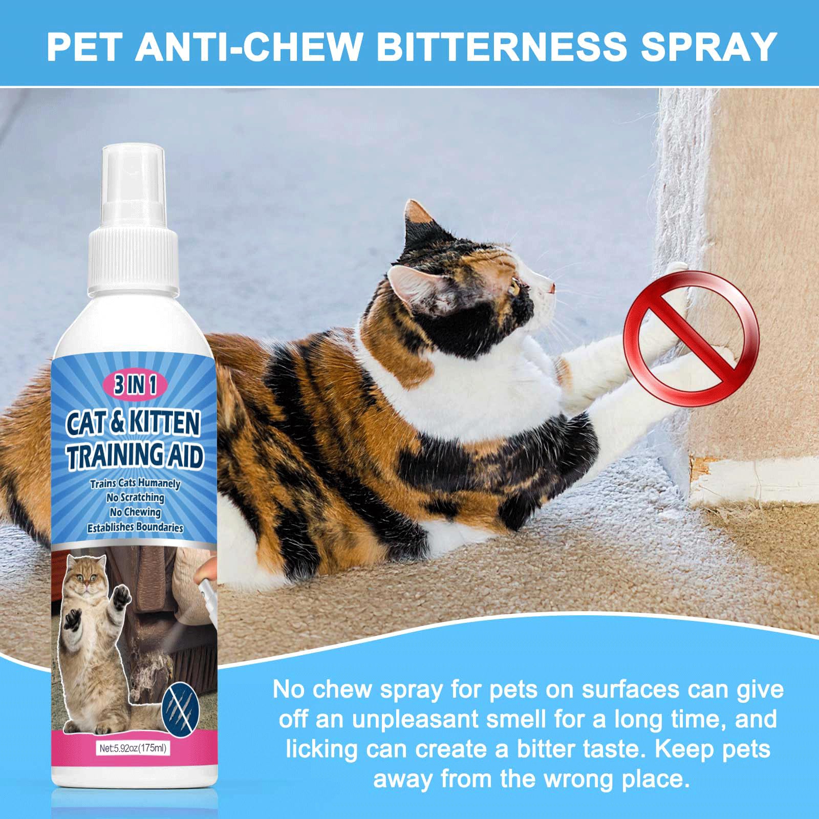 QMJUDB deterrent spray applying training boundaries indoors to reduce scratching.