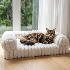 QOKO Cat Bed ultra-plush fur exterior for cuddly lounging.