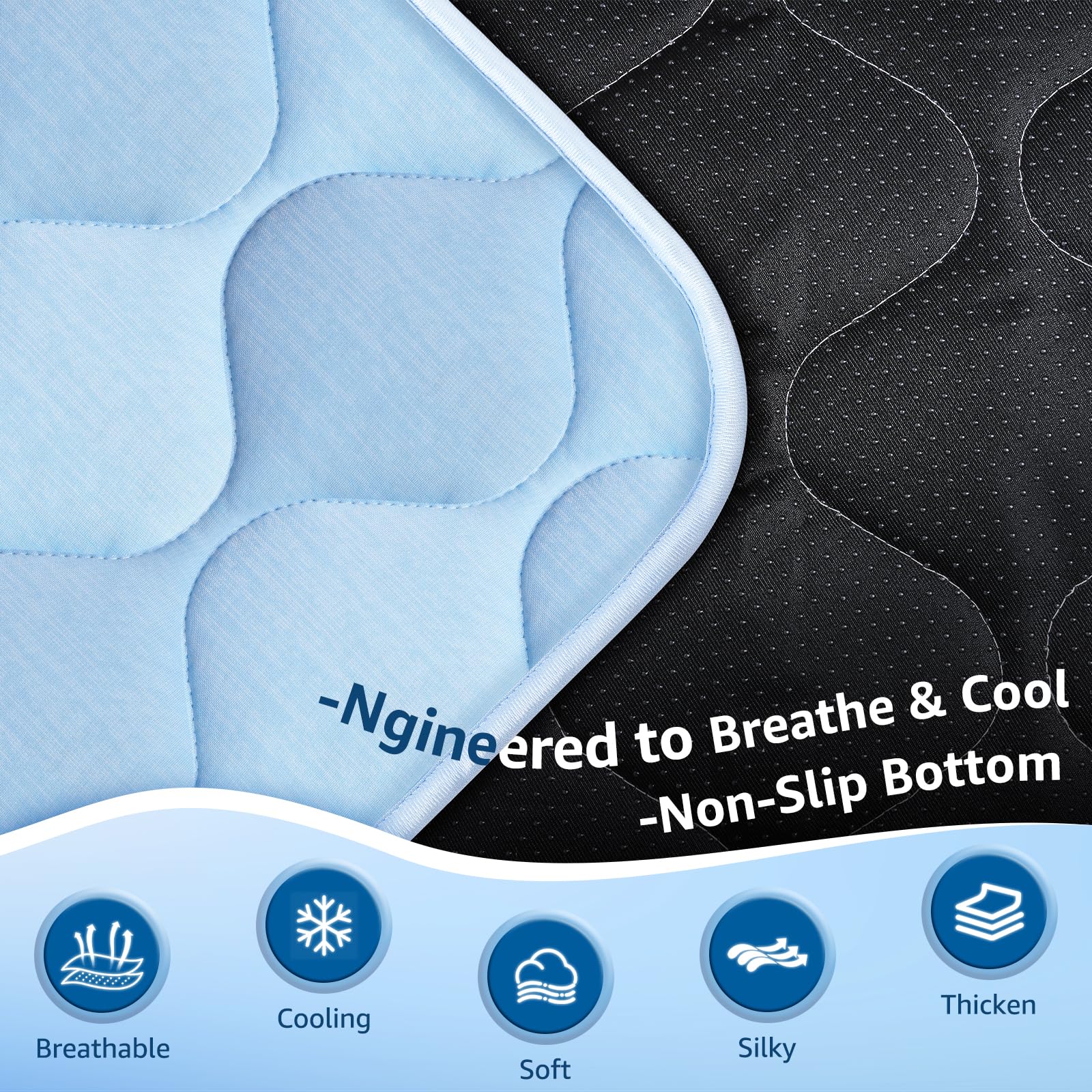 QOKO cooling mat with non-slip bottom stays in place on tiles.