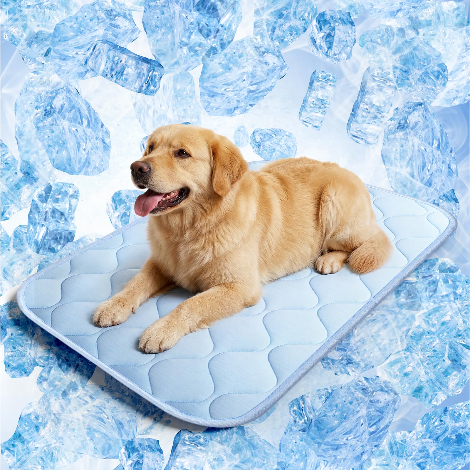 QOKO Dog Cooling Mat with ice silk fabric provides cooling comfort.