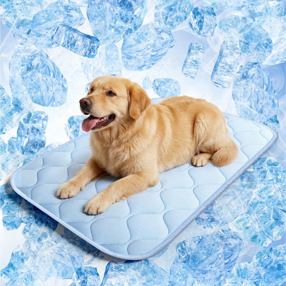 QOKO Dog Cooling Mat with ice silk fabric provides cooling comfort.