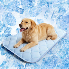QOKO Dog Cooling Mat with ice silk fabric provides cooling comfort.