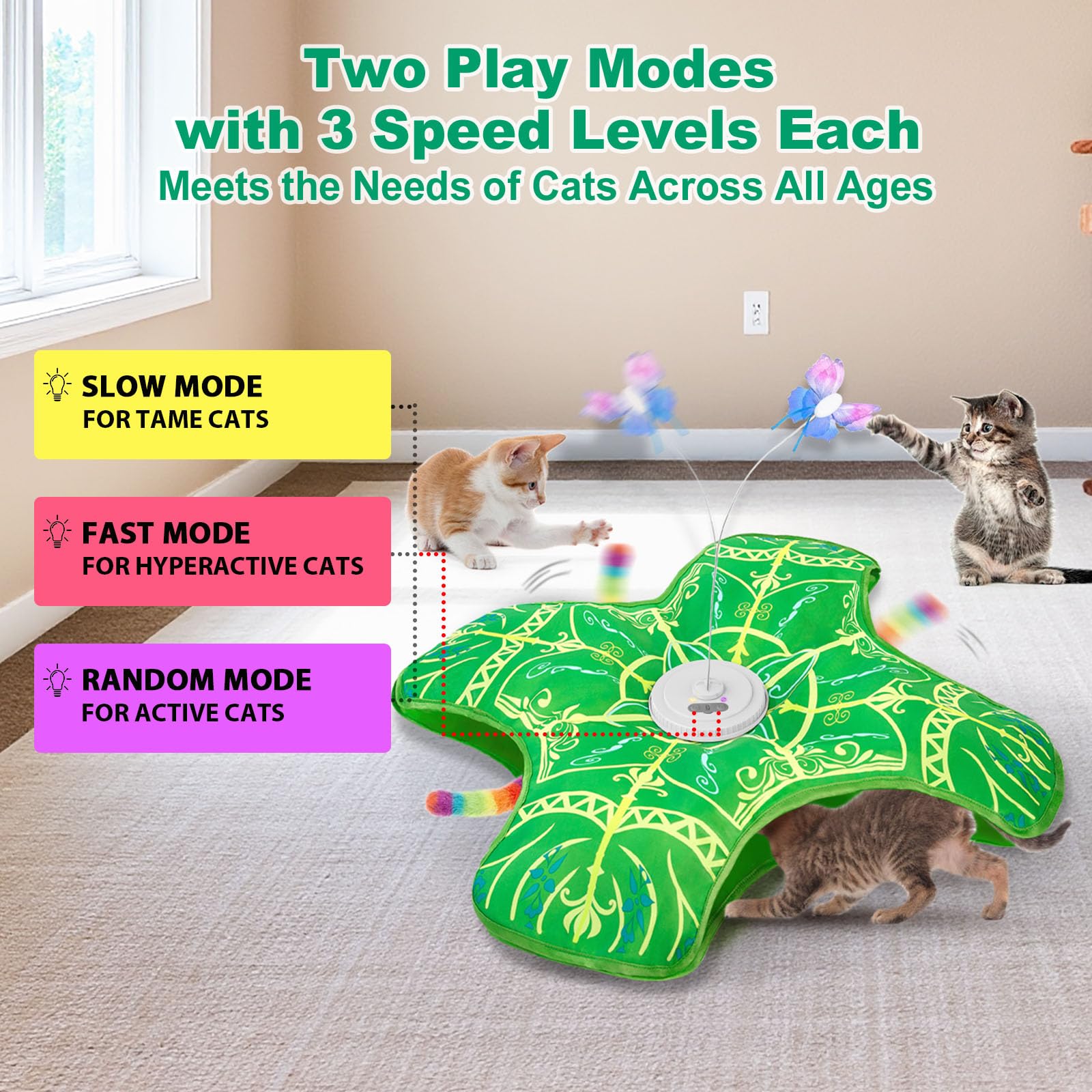 Qraxond touch-activation starts five-minute play sessions on demand.