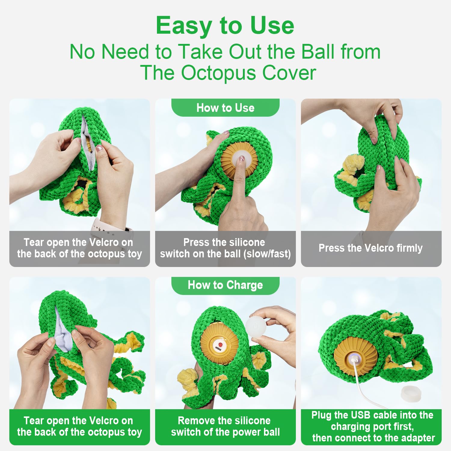 Qraxond Octopus bouncing on floor for varied surface play and reflex testing