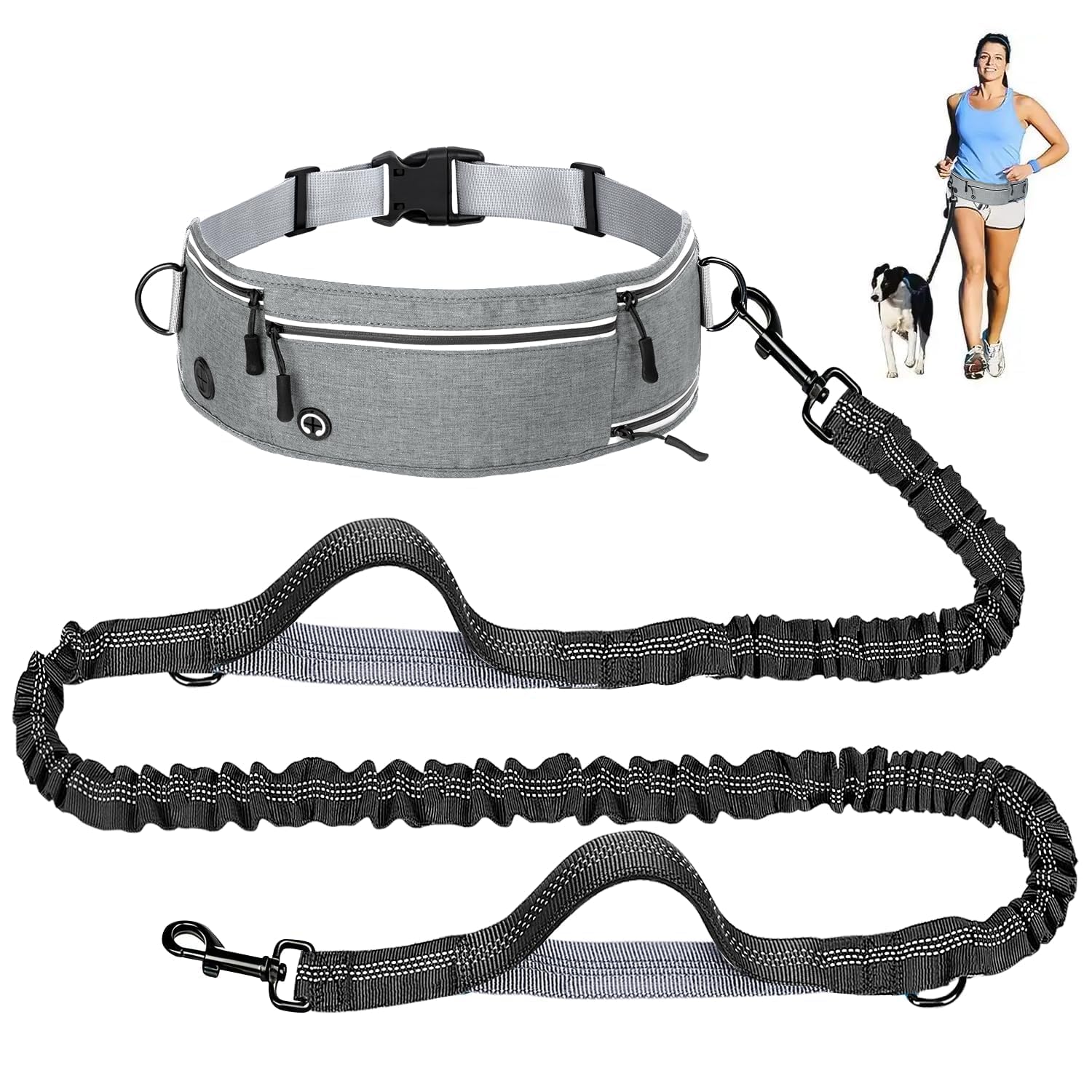 QUAN DUO DUO hands-free dog leash with zipper pouch during a run for hands-free convenience.