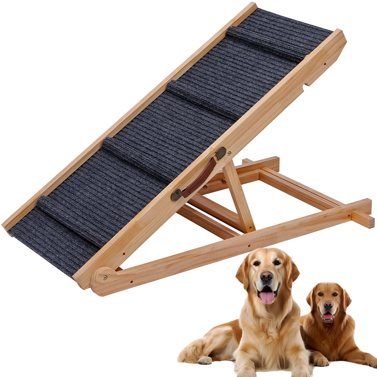 QUCHRYO foldable wooden dog ramp with sturdy construction for easy pet access.