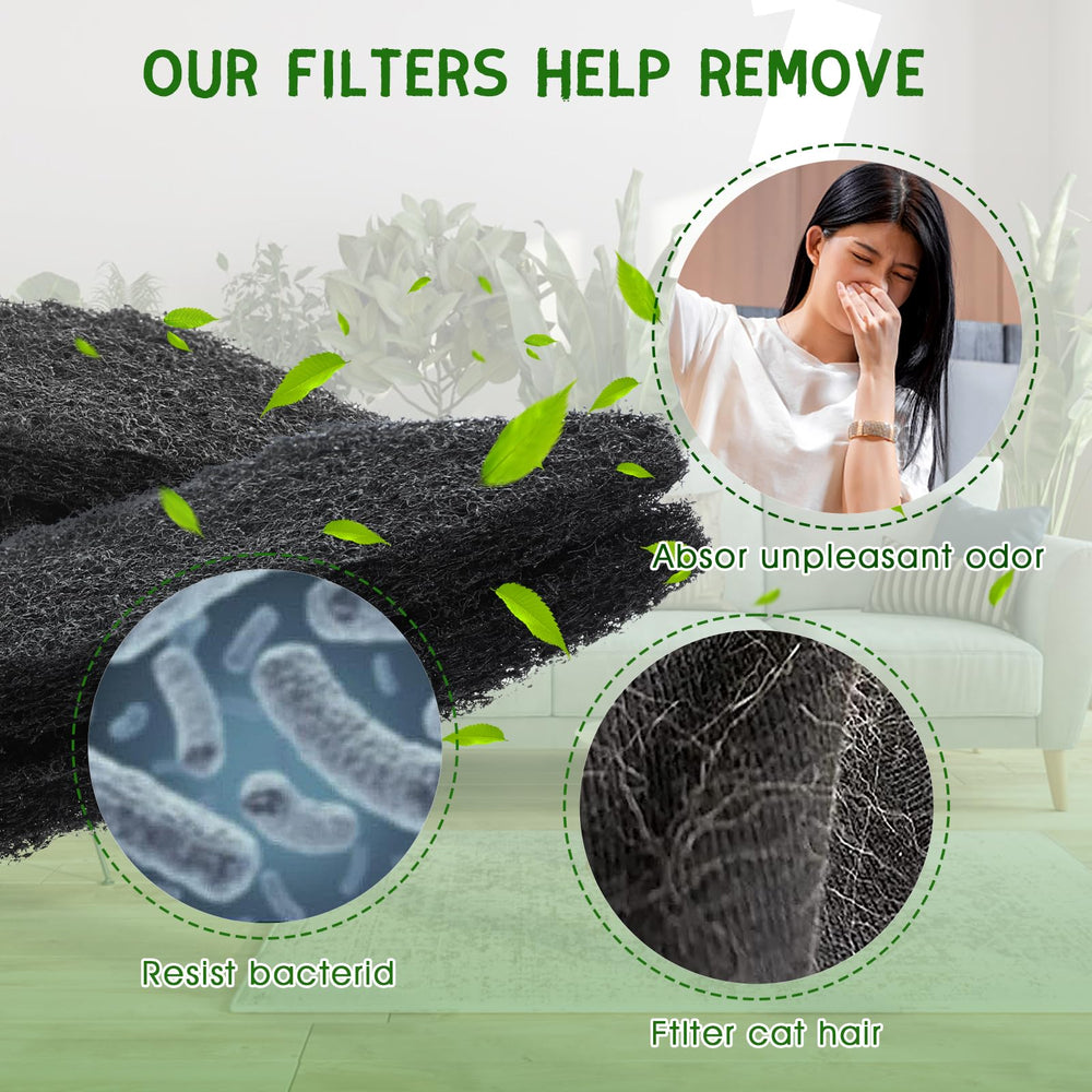 QUEARN cat litter box filter Model 4 with activated carbon improves air quality.
