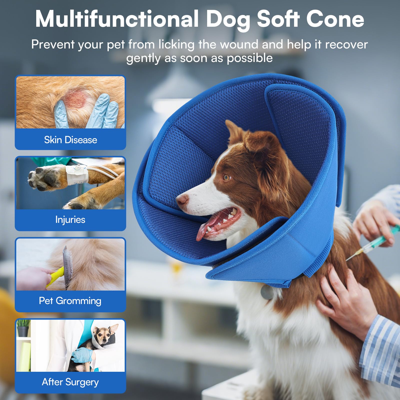 Queenmore cone helps stop licking without bulk or harsh plastics.