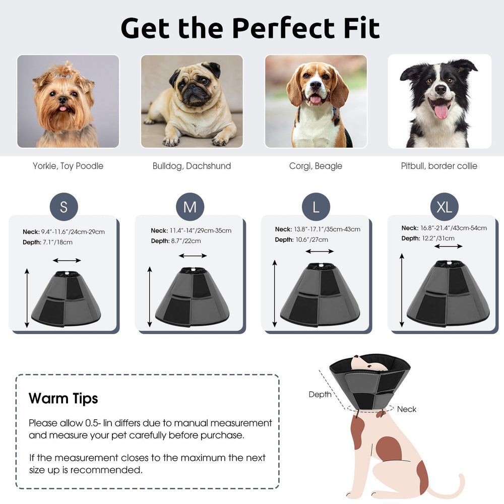 Queenmore dog cone XL folds flat for easy storage and transport.