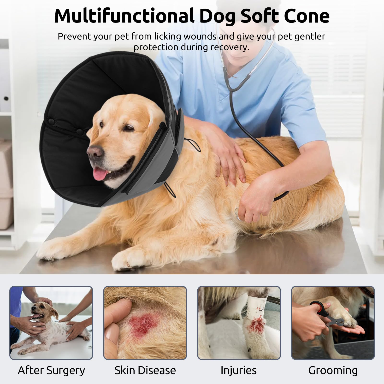 Queenmore protective dog cone post-surgery in soft, safe design