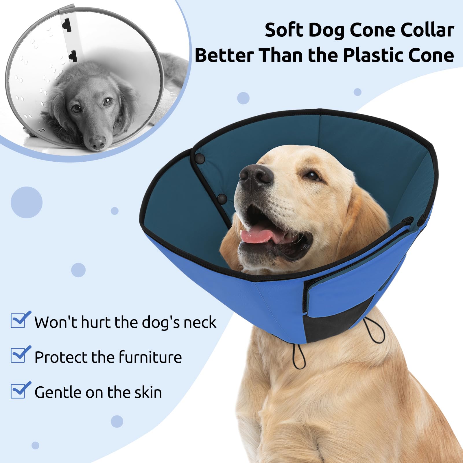 Queenmore soft-edge design reduces irritation while your dog wears the cone.