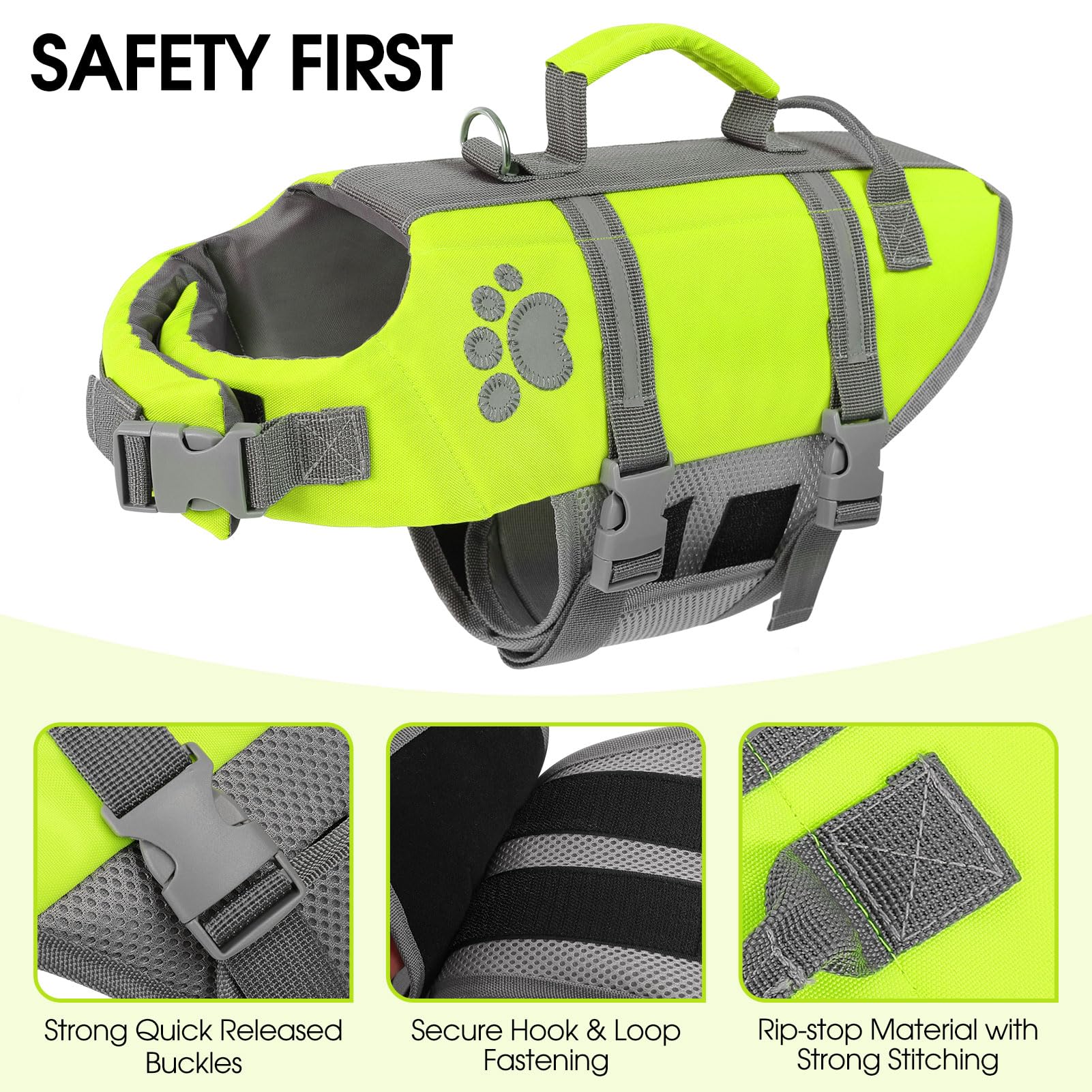 Queenmore XS dog life jacket back view showing secure fit with adjustable straps.