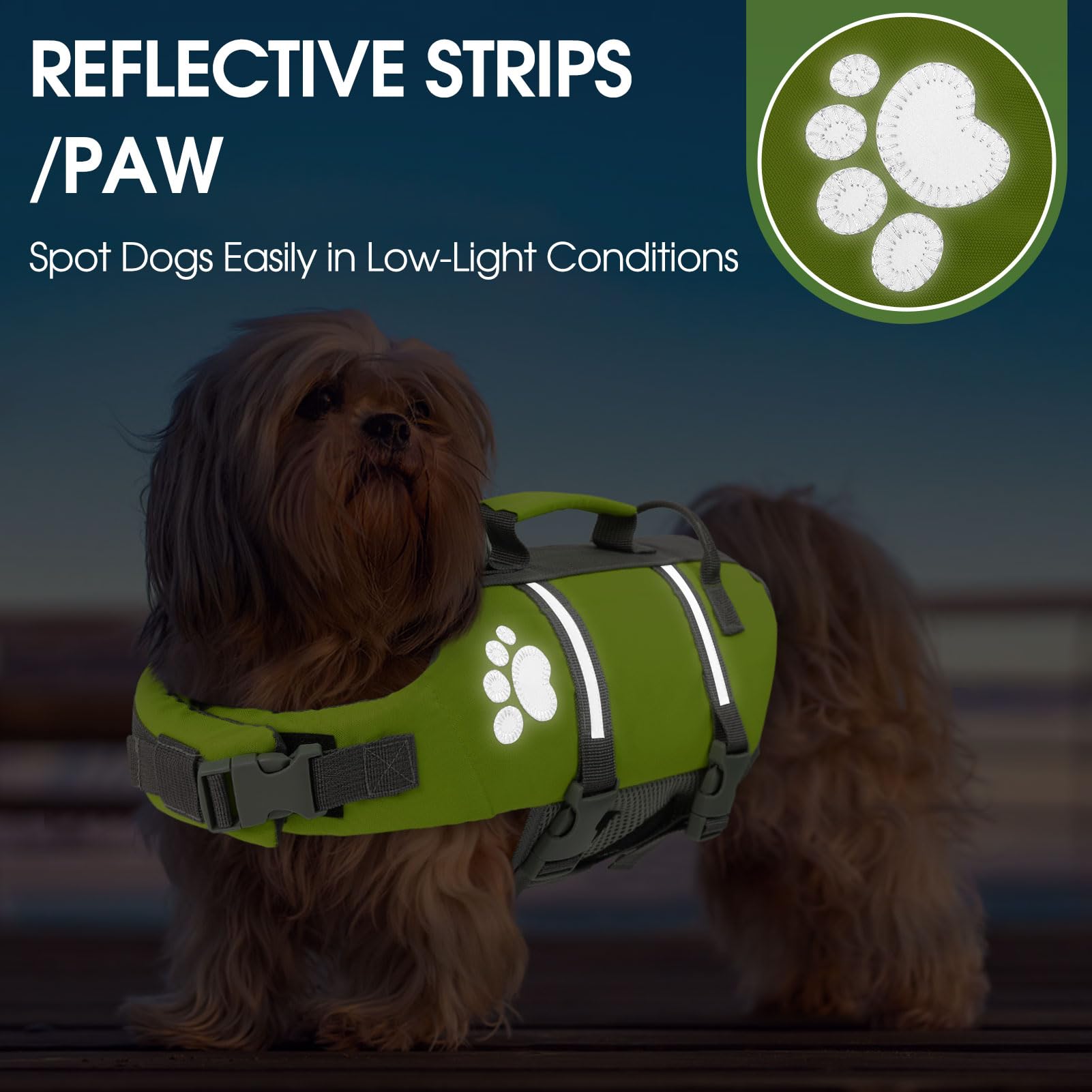 Queenmore XS dog life jacket top handle enables quick rescue from water.