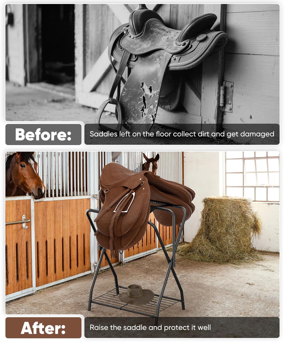 Queension portable saddle rack ready for trailer or barn use
