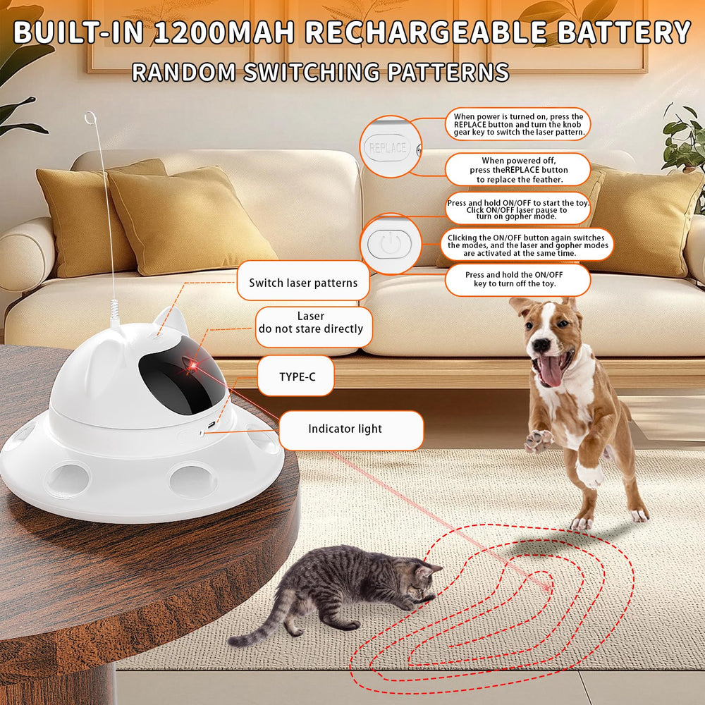 QUEOPFU cat laser toy offers 5 dynamic patterns plus dot play.