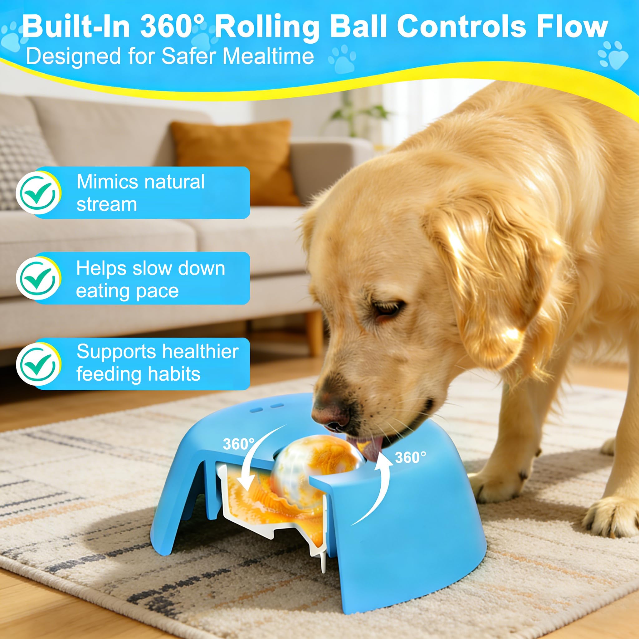 Close-up of Quibbi rolling-ball feature promoting slower, steady licking