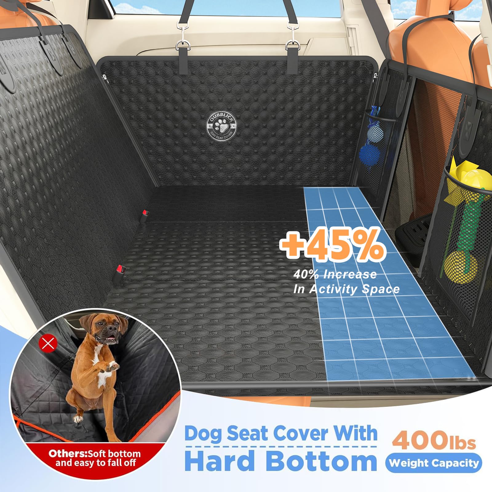 QUIBBLICK dog seat cover with hard bottom support for stable rides