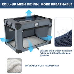 QUIBBLICK dog crate with mesh windows for ventilation and clear pet visibility.