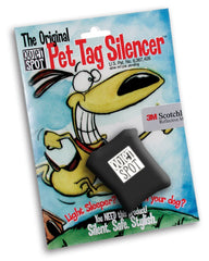 Quiet Spot pet tag silencer on the front of a dog collar reduces tag noise.