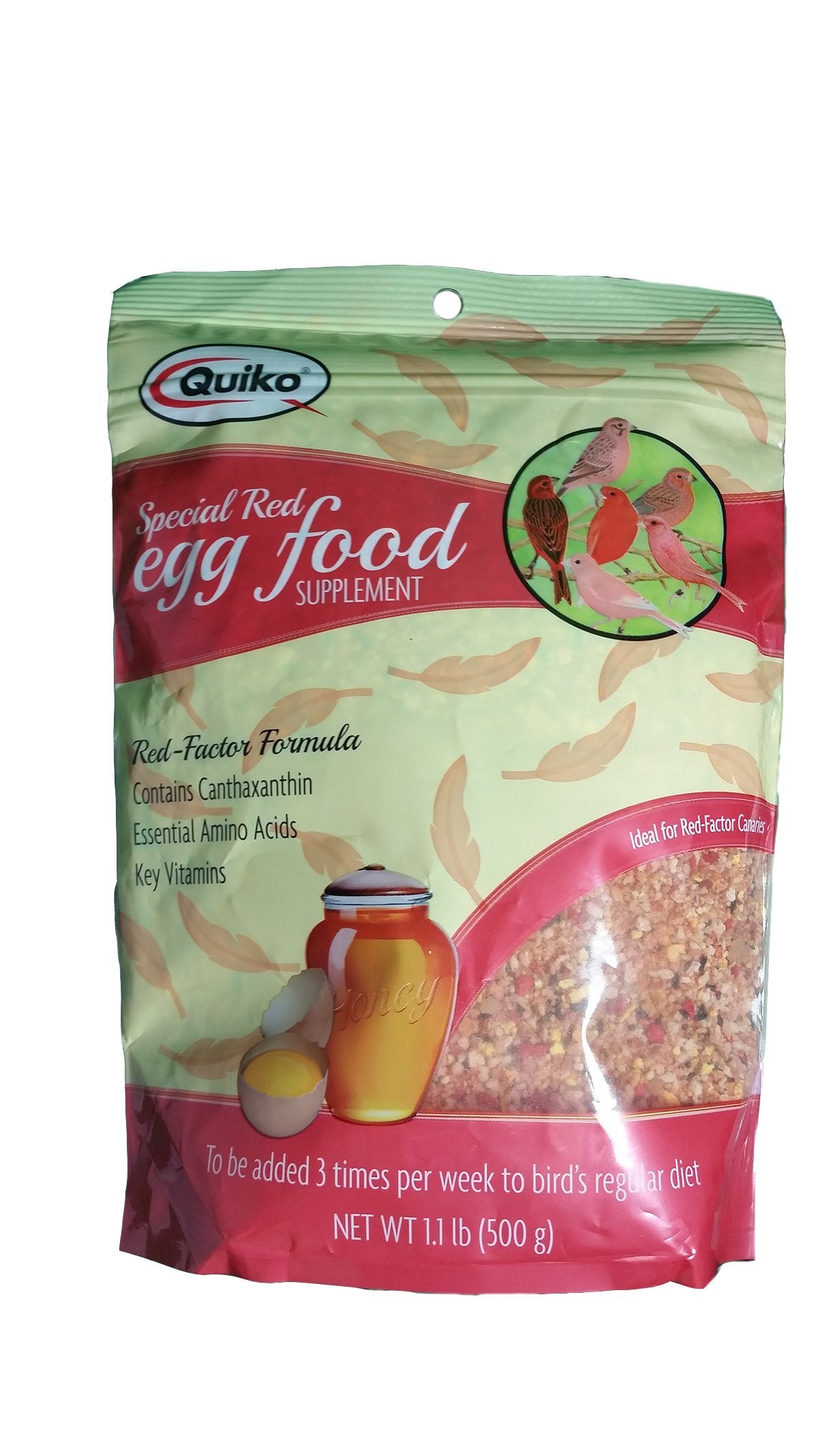 Quiko Special Red Eggfoods package with real eggs and honey for high-protein bird nutrition