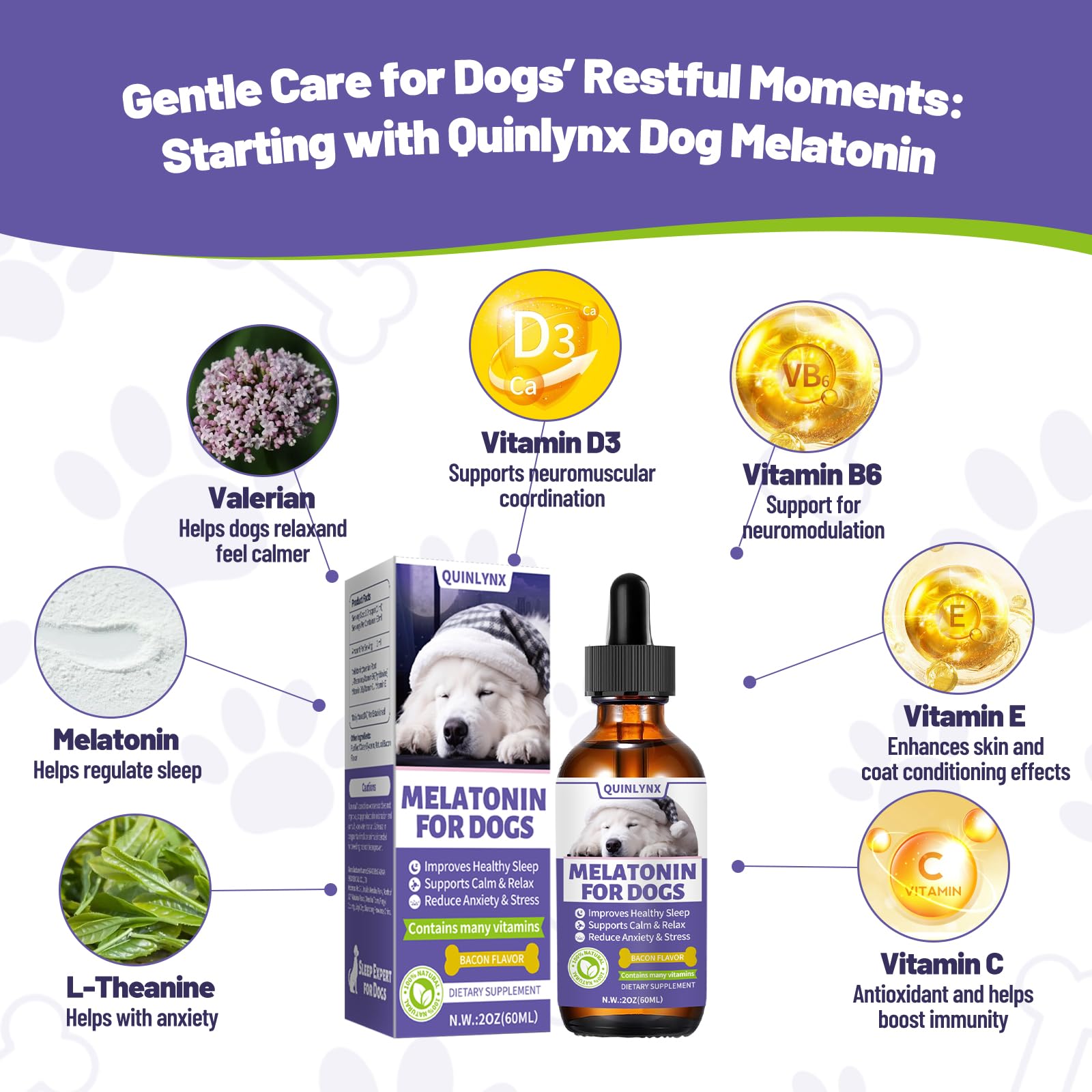 Quinlynx dog sleep aid bottle for nighttime rest