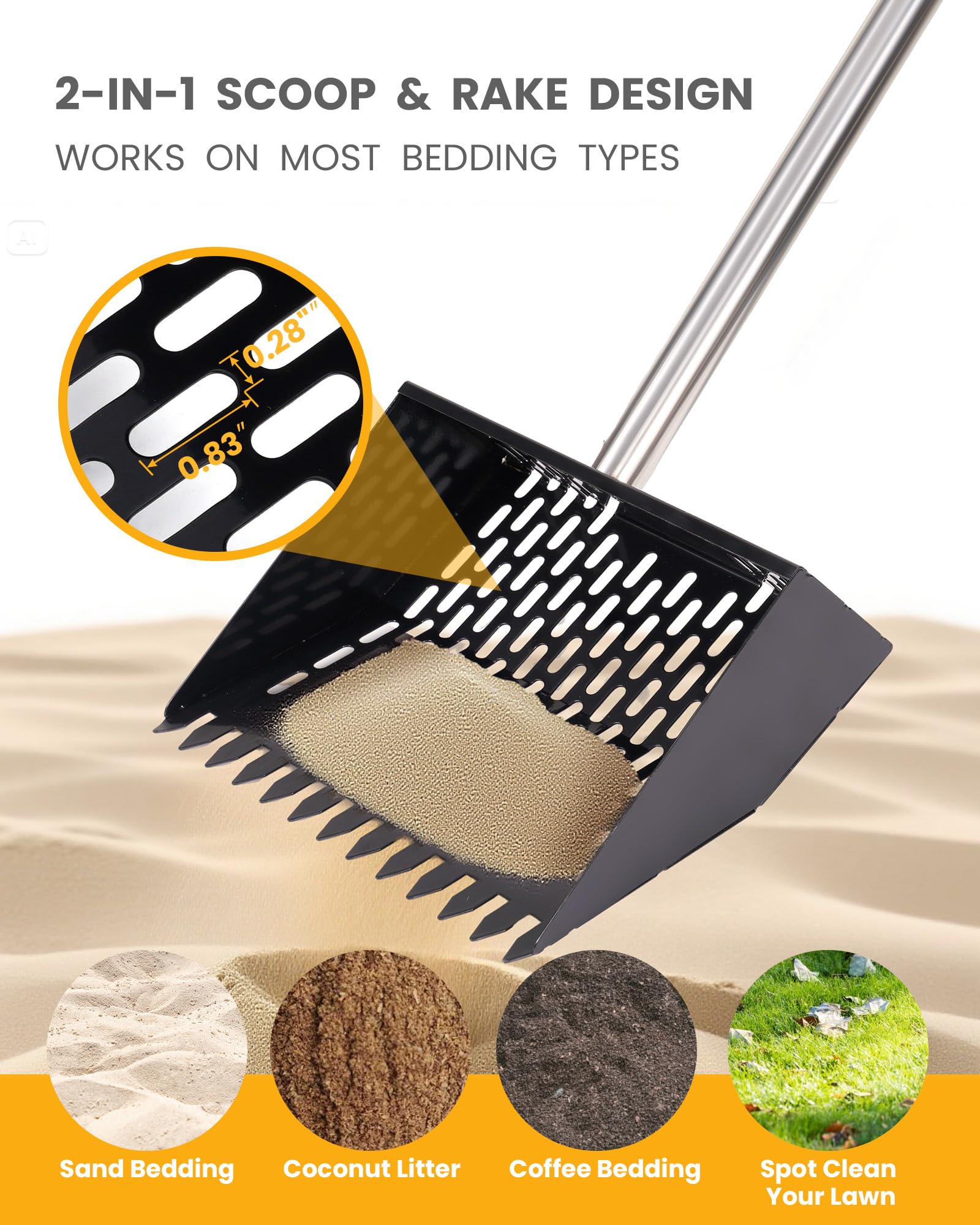 Adjustable length handle with four settings for different heights