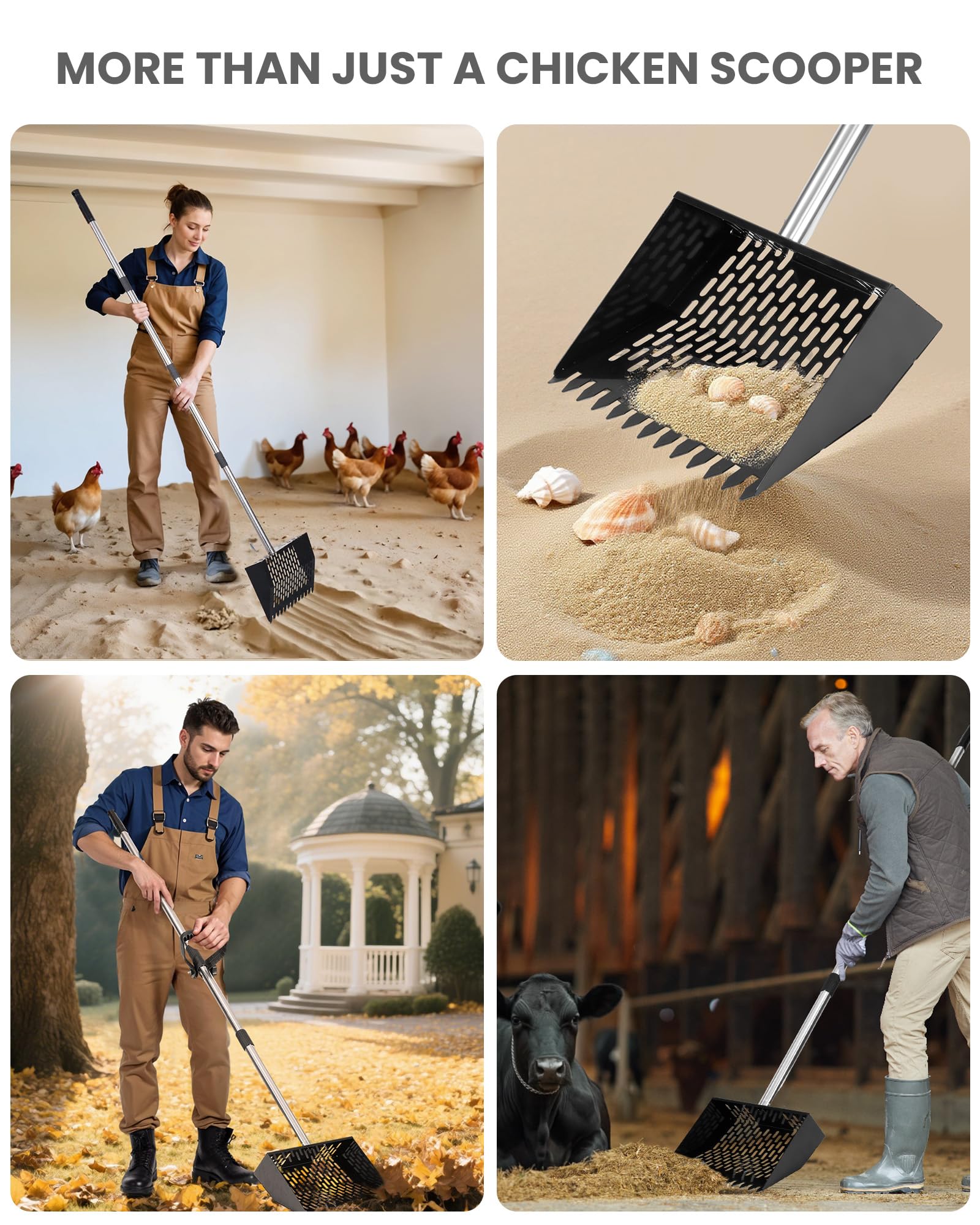 Multi-purpose cleaning tool suitable for coops, gardens, kennels, and sandpits